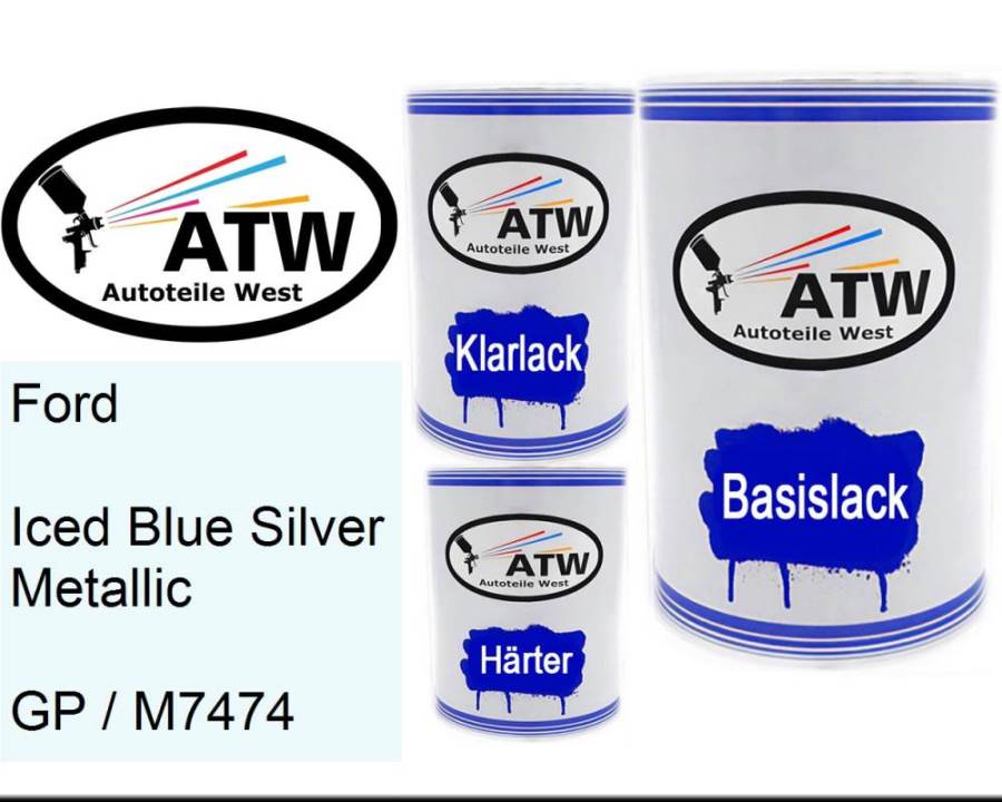 Ford, Iced Blue Silver Metallic, GP / M7474: 500ml Lackdose + 500ml Klarlack + 250ml Härter - Set, von ATW Autoteile West.